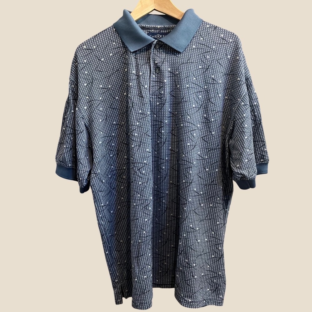 Chereskin Polo Shirt Mens Large Blue Geometric Abstract Stretch Short Sleeve L